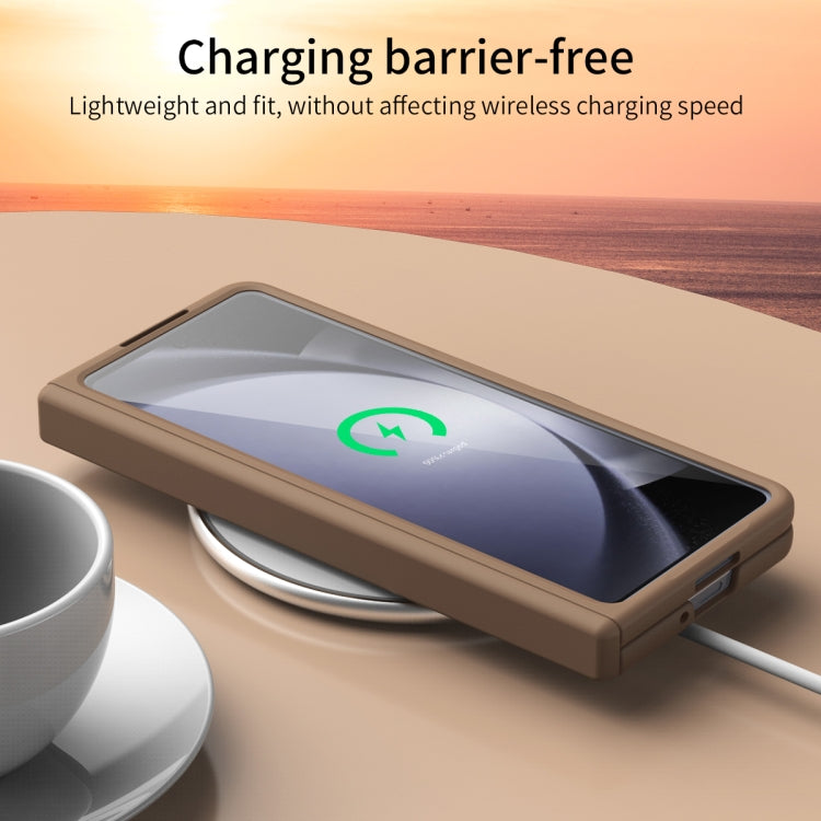 For Samsung Galaxy Z Fold5 Extraordinary Series Hinged Folding Full Phone Case with Pen Slot & Stylus(Coffee) - Galaxy Z Fold5 Cases by buy2fix | Online Shopping UK | buy2fix