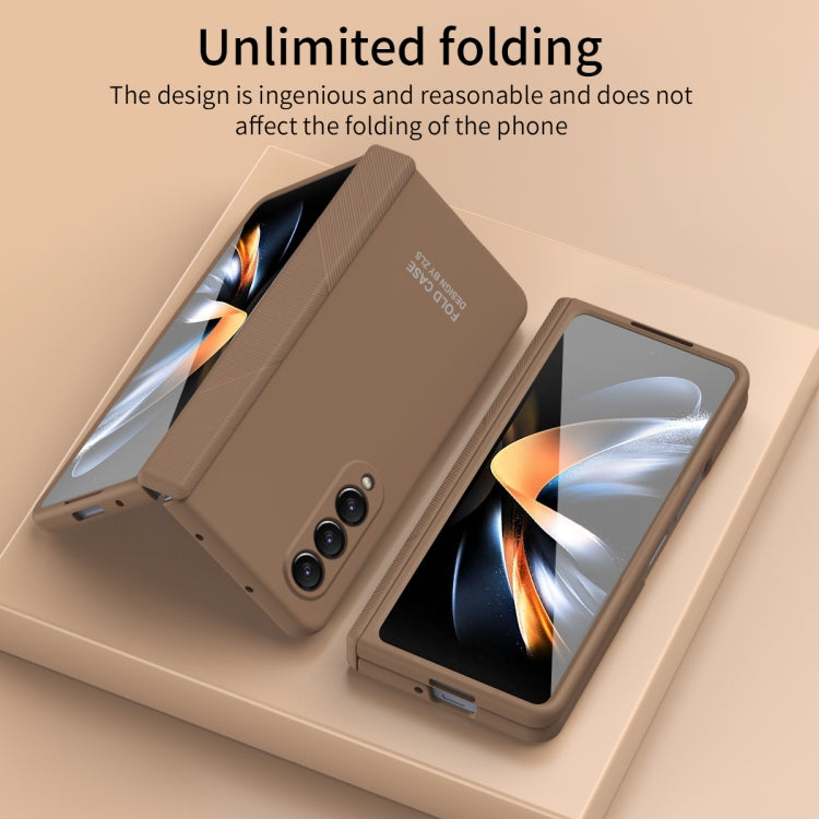 For Samsung Galaxy Z Fold4 5G Extraordinary Series Hinged Folding Full Phone Case with Pen Slot & Stylus(Coffee) - Galaxy Z Fold4 5G Cases by buy2fix | Online Shopping UK | buy2fix