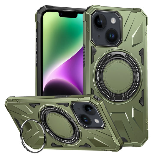 For iPhone 14/13 MagSafe Magnetic Shockproof Phone Case with Ring Holder(Dark Green) by buy2fix
