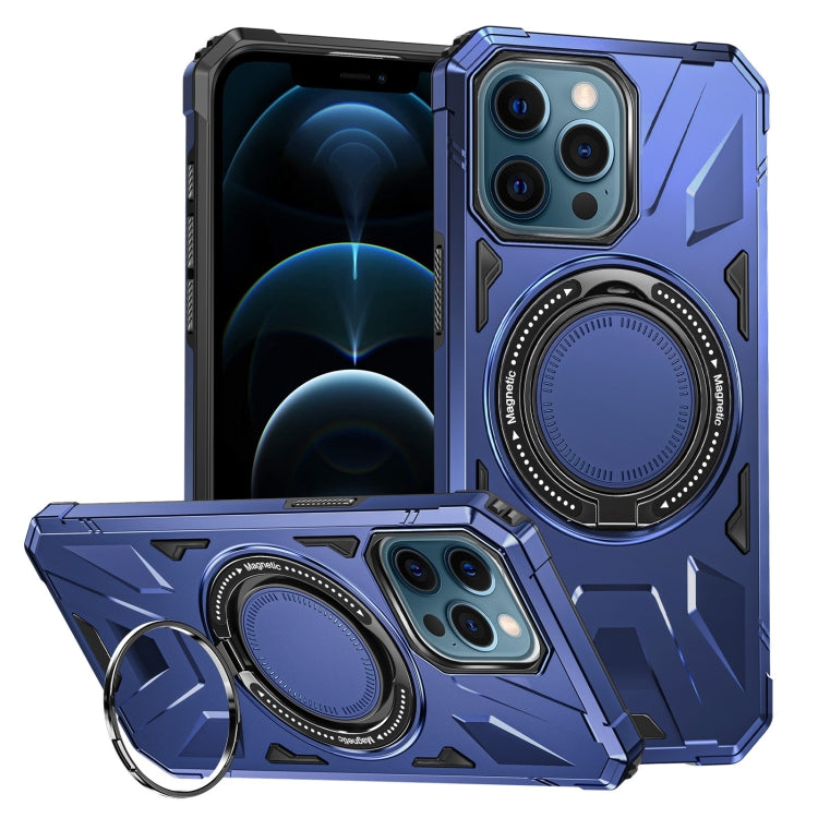 For iPhone 12 Pro Max MagSafe Magnetic Shockproof Phone Case with Ring Holder(Navy Blue) by buy2fix