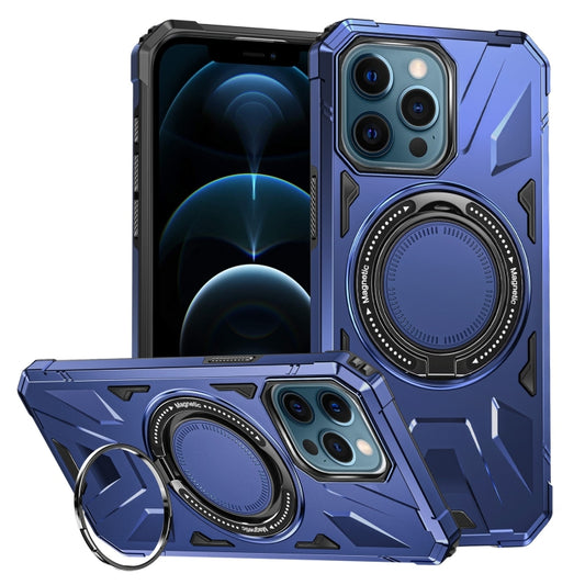 For iPhone 12 Pro Max MagSafe Magnetic Shockproof Phone Case with Ring Holder(Navy Blue) by buy2fix