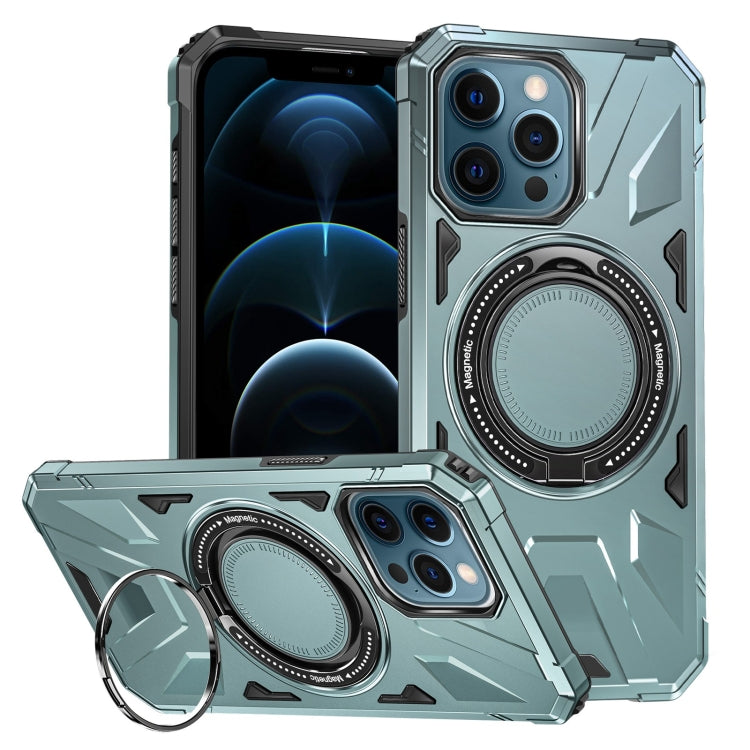 For iPhone 12 Pro Max MagSafe Magnetic Shockproof Phone Case with Ring Holder(Green) by buy2fix