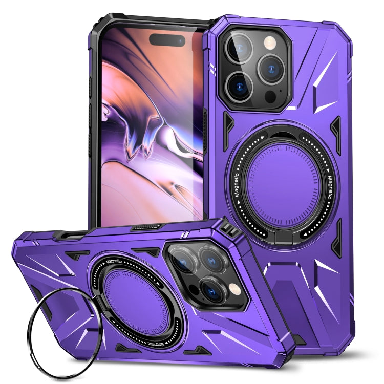 For iPhone 16 Pro Max MagSafe Magnetic Shockproof Phone Case with Ring Holder(Purple) by buy2fix