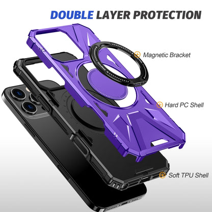 For iPhone 16 Pro Max MagSafe Magnetic Shockproof Phone Case with Ring Holder(Purple) by buy2fix