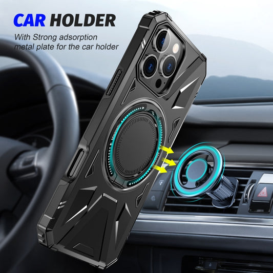 For iPhone 16 Pro MagSafe Magnetic Shockproof Phone Case with Ring Holder(Black) by buy2fix