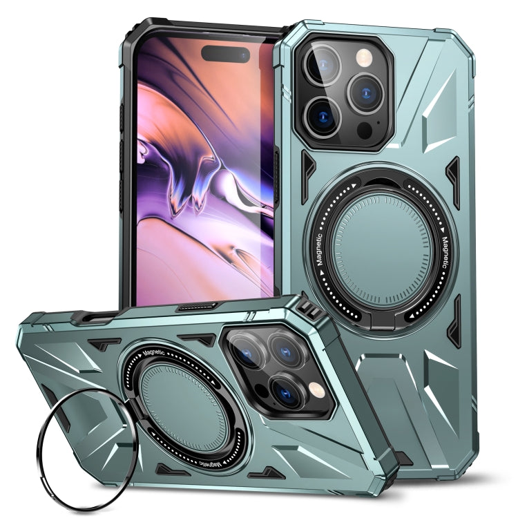 For iPhone 16 Pro MagSafe Magnetic Shockproof Phone Case with Ring Holder(Green) by buy2fix