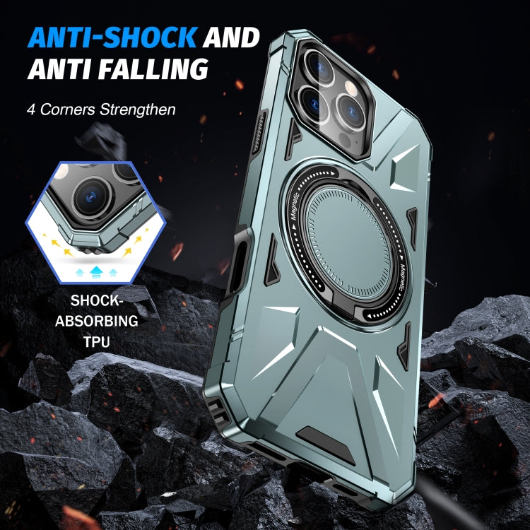 For iPhone 16 Pro MagSafe Magnetic Shockproof Phone Case with Ring Holder(Green) by buy2fix