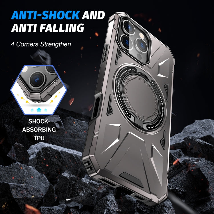 For iPhone 16 Pro MagSafe Magnetic Shockproof Phone Case with Ring Holder(Dark Grey) by buy2fix