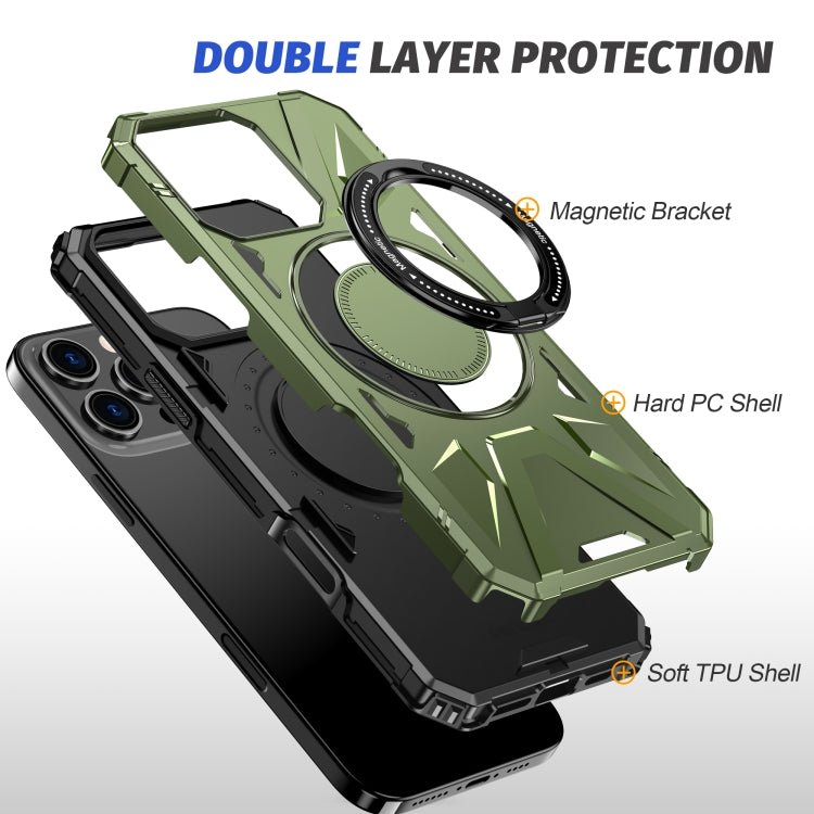For iPhone 16 Pro MagSafe Magnetic Shockproof Phone Case with Ring Holder(Dark Green) by buy2fix