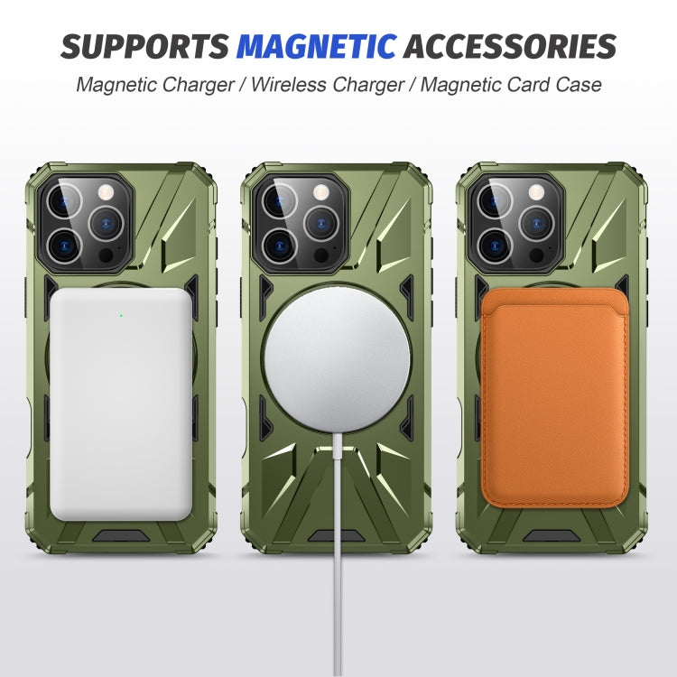 For iPhone 16 Pro MagSafe Magnetic Shockproof Phone Case with Ring Holder(Dark Green) by buy2fix