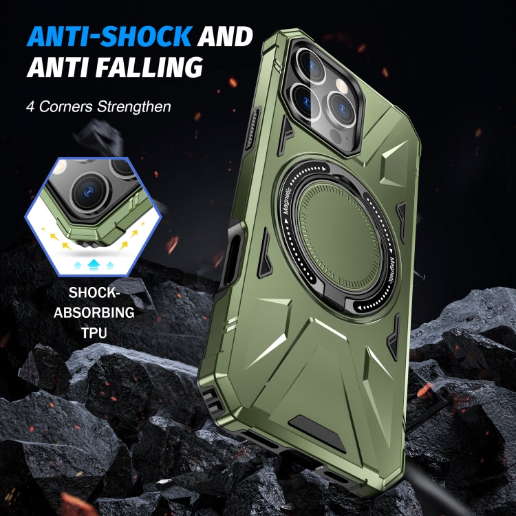 For iPhone 16 Pro MagSafe Magnetic Shockproof Phone Case with Ring Holder(Dark Green) by buy2fix
