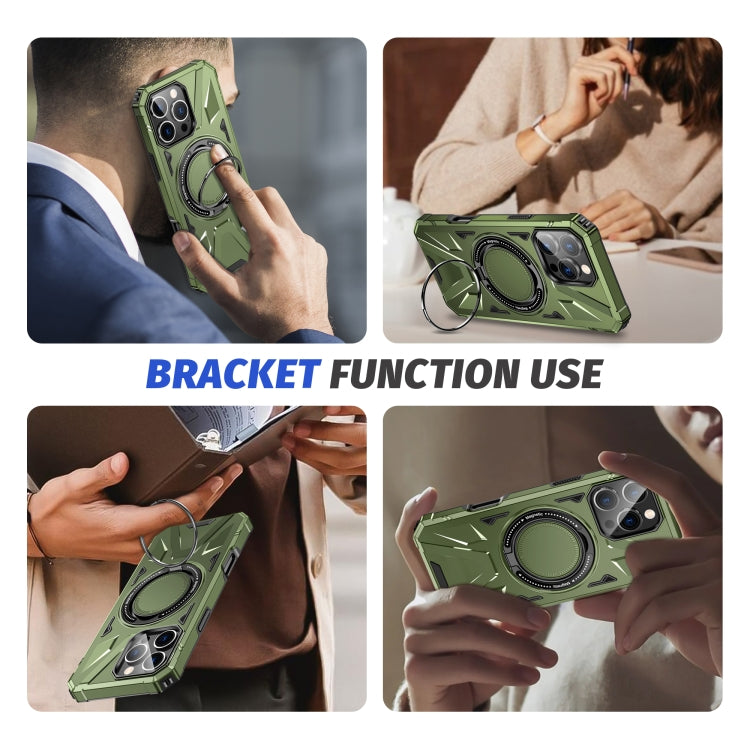 For iPhone 16 Pro MagSafe Magnetic Shockproof Phone Case with Ring Holder(Dark Green) by buy2fix