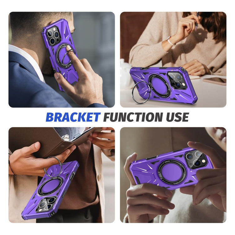For iPhone 16 Pro MagSafe Magnetic Shockproof Phone Case with Ring Holder(Purple) by buy2fix
