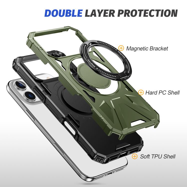 For iPhone 17 Pro MagSafe Magnetic Shockproof Phone Case with Ring Holder(Dark Green) - iPhone 17 Pro Cases by buy2fix | Online Shopping UK | buy2fix