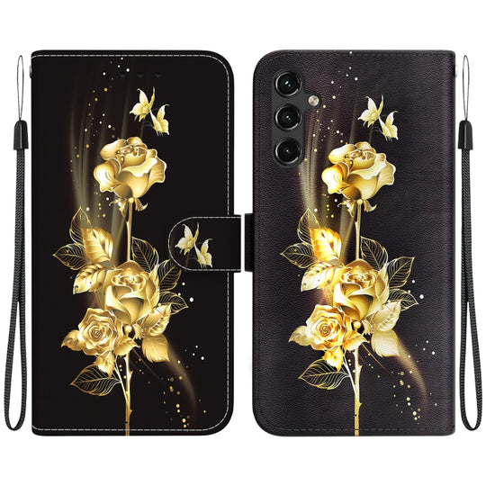 For Samsung Galaxy A14 5G Crystal Texture Colored Drawing Leather Phone Case(Gold Butterfly Rose)