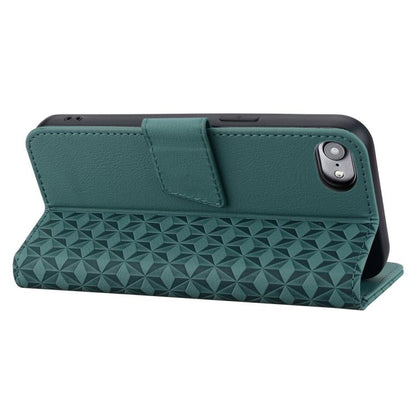 For iPhone 16e Business Diamond Buckle Leather Phone Case with Lanyard(Green) - iPhone 16e Cases by buy2fix | Online Shopping UK | buy2fix