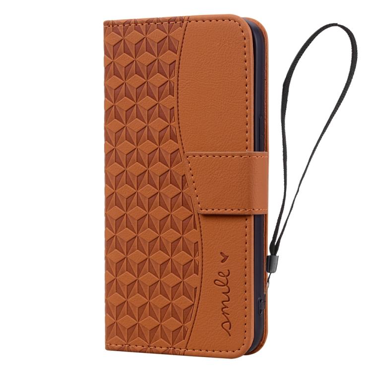 For iPhone 16e Business Diamond Buckle Leather Phone Case with Lanyard(Brown) - iPhone 16e Cases by buy2fix | Online Shopping UK | buy2fix