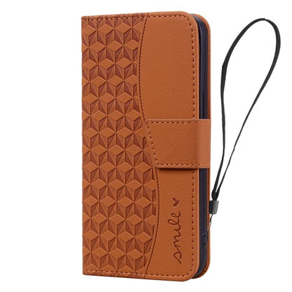 For iPhone 16e Business Diamond Buckle Leather Phone Case with Lanyard(Brown) - iPhone 16e Cases by buy2fix | Online Shopping UK | buy2fix
