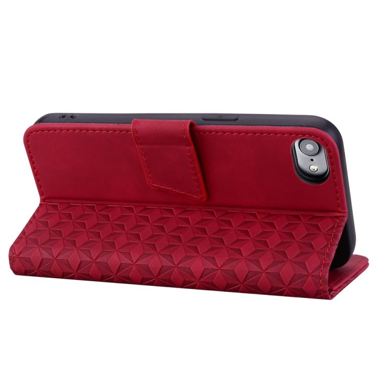 For iPhone 16e Business Diamond Buckle Leather Phone Case with Lanyard(Wine Red) - iPhone 16e Cases by buy2fix | Online Shopping UK | buy2fix