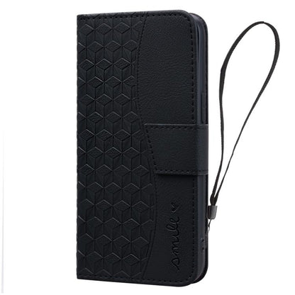 For iPhone 16e Business Diamond Buckle Leather Phone Case with Lanyard(Black) - iPhone 16e Cases by buy2fix | Online Shopping UK | buy2fix