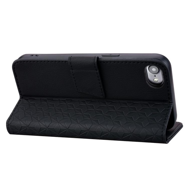 For iPhone 16e Business Diamond Buckle Leather Phone Case with Lanyard(Black) - iPhone 16e Cases by buy2fix | Online Shopping UK | buy2fix