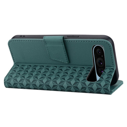 For Google Pixel 10 / 10 Pro / 9 / 9 Pro Business Diamond Buckle Leather Phone Case with Lanyard(Green) by buy2fix