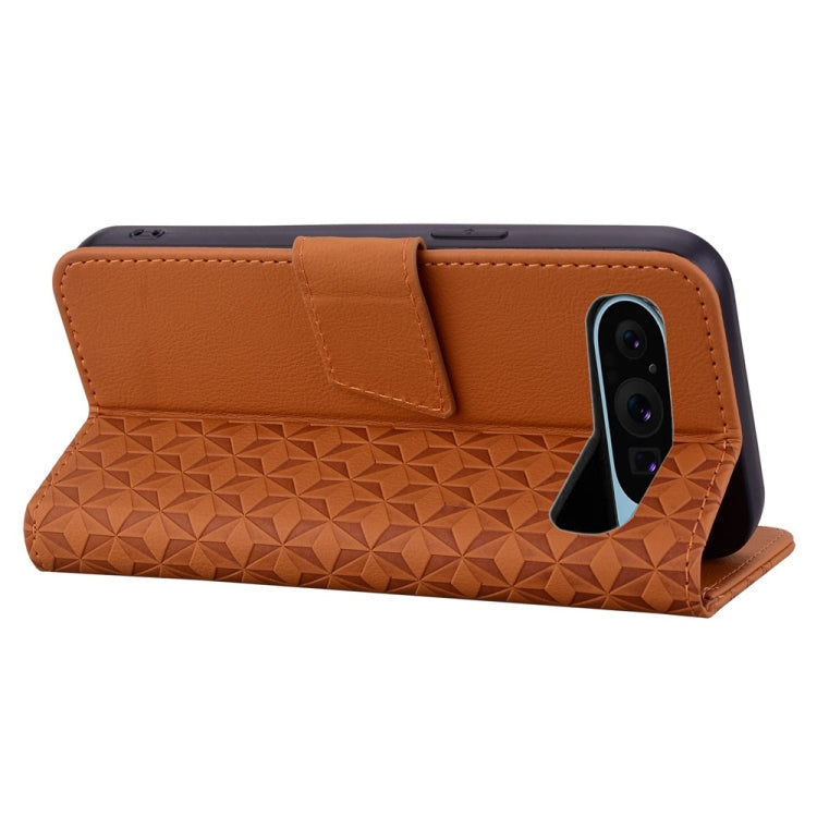 For Google Pixel 10 / 10 Pro / 9 / 9 Pro Business Diamond Buckle Leather Phone Case with Lanyard(Brown) by buy2fix