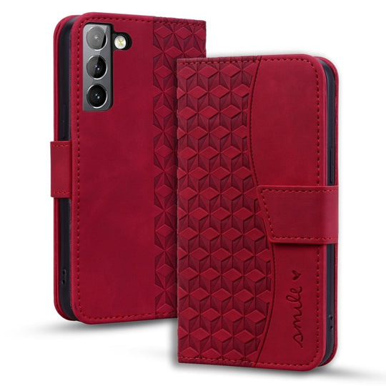 For Samsung Galaxy S22+ 5G Diamond Buckle Leather Phone Case with Lanyard(Wine Red)