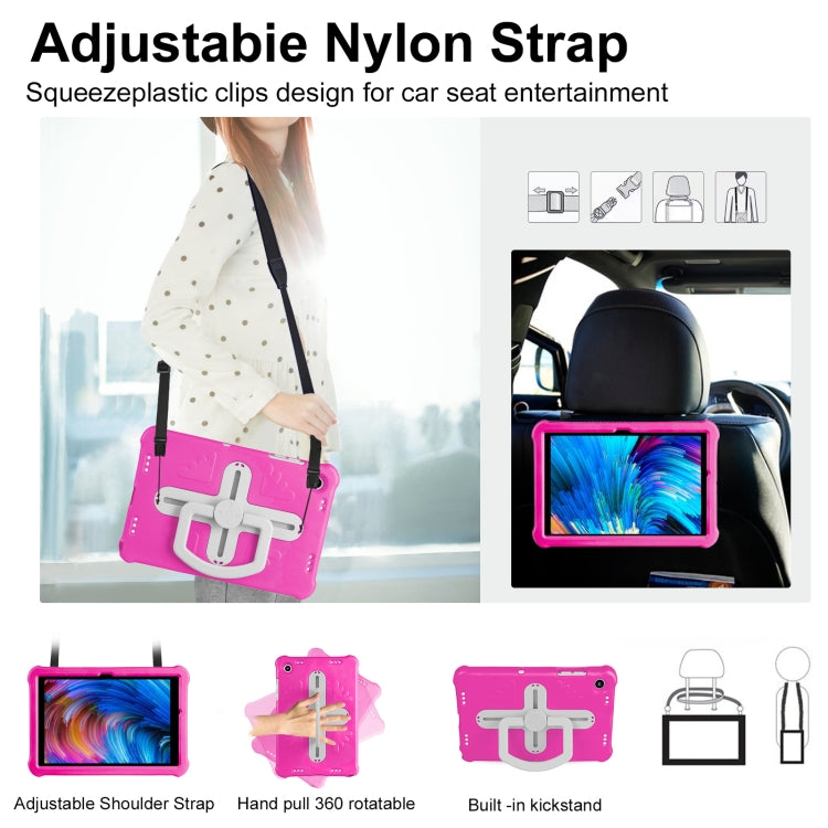 For Samsung Galaxy Tab A9+ / A11+ Shield 360 Rotation Handle EVA Shockproof PC Tablet Case(Rose Red Beige) - Galaxy Tab A9+ by buy2fix | Online Shopping UK | buy2fix