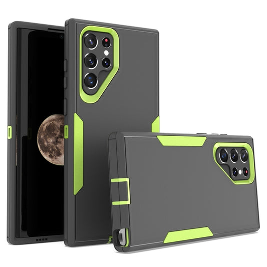 For Samsung Galaxy S22 Ultra 5G 2 in 1 PC Hybrid TPU Phone Case(Gray+Fluorescent Green) by buy2fix