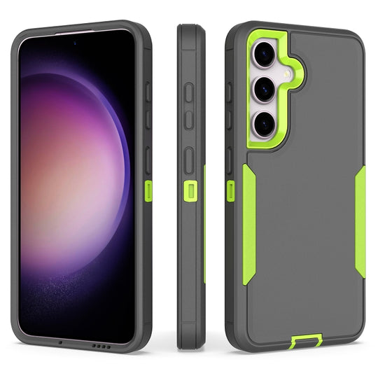 For Samsung Galaxy S25 / S24 5G 2 in 1 PC Hybrid TPU Phone Case(Gray+Fluorescent Green)