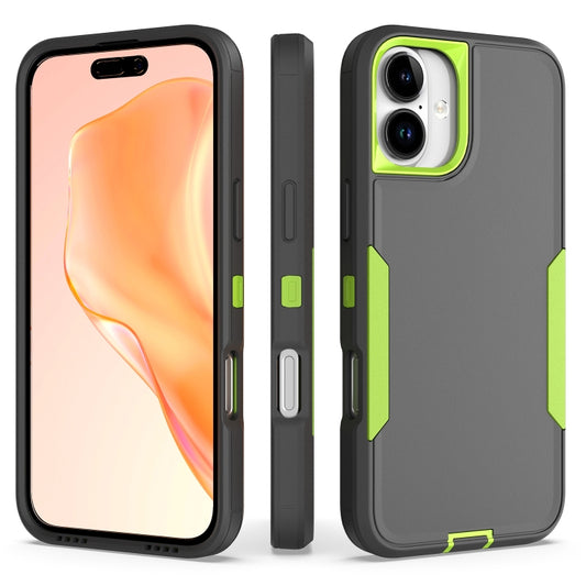 For iPhone 16 Plus 2 in 1 PC Hybrid TPU Phone Case(Gray+Fluorescent Green) - iPhone 16 Plus Cases by buy2fix | Online Shopping UK | buy2fix