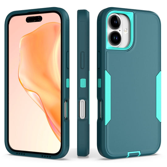 For iPhone 16 Plus 2 in 1 PC Hybrid TPU Phone Case(Blue+Blue Green)