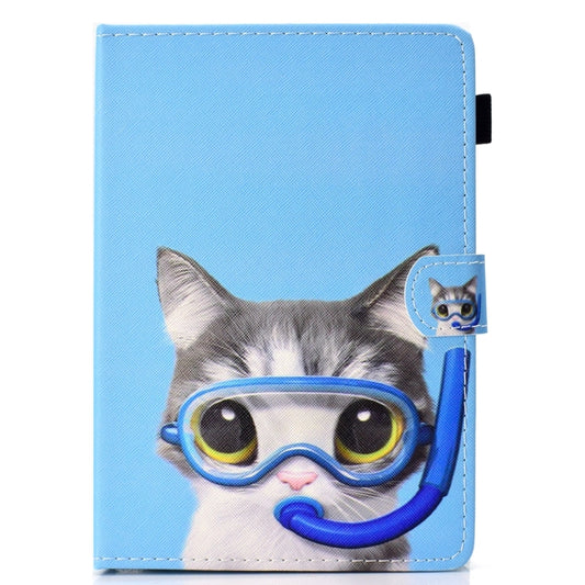 For 8 inch Universal Colored Drawing Stitching Leather Tablet Case(Diving Cat) - 8 inch by buy2fix | Online Shopping UK | buy2fix