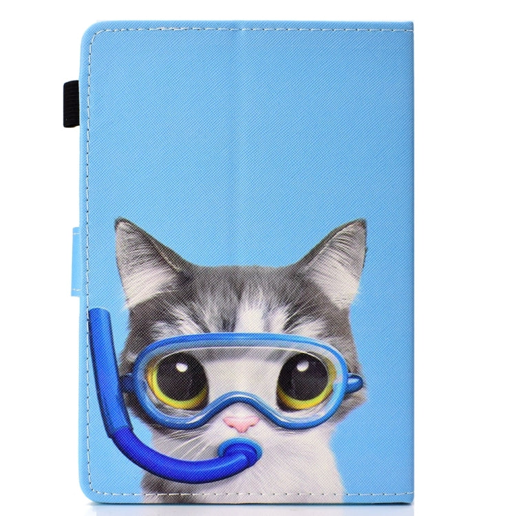 For 10 inch Universal Colored Drawing Stitching Leather Tablet Case(Diving Cat) - 10 - 11 inch by buy2fix | Online Shopping UK | buy2fix