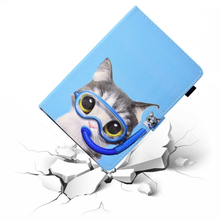 For 10 inch Universal Colored Drawing Stitching Leather Tablet Case(Diving Cat) - 10 - 11 inch by buy2fix | Online Shopping UK | buy2fix