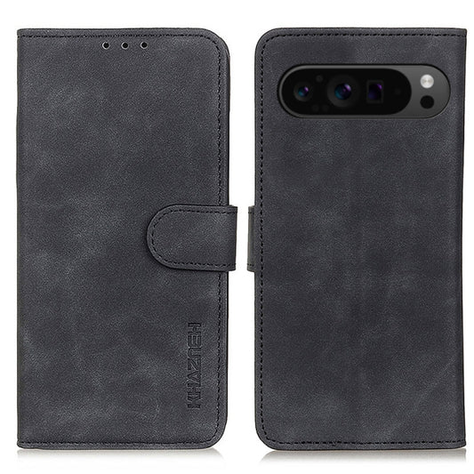 For Google Pixel 10 Pro / 9 Pro KHAZNEH Retro Texture Flip Leather Phone Case(Black) - Google Cases by buy2fix | Online Shopping UK | buy2fix