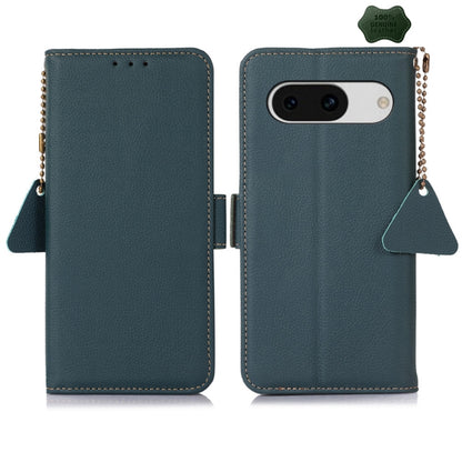 For Google Pixel 8A Side-Magnetic TJ Genuine Leather RFID Phone Case(Green) - Google Cases by buy2fix | Online Shopping UK | buy2fix