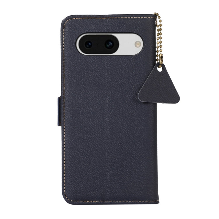 For Google Pixel 8A Side-Magnetic TJ Genuine Leather RFID Phone Case(Blue) - Google Cases by buy2fix | Online Shopping UK | buy2fix