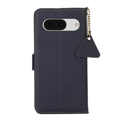 For Google Pixel 8A Side-Magnetic TJ Genuine Leather RFID Phone Case(Blue) - Google Cases by buy2fix | Online Shopping UK | buy2fix