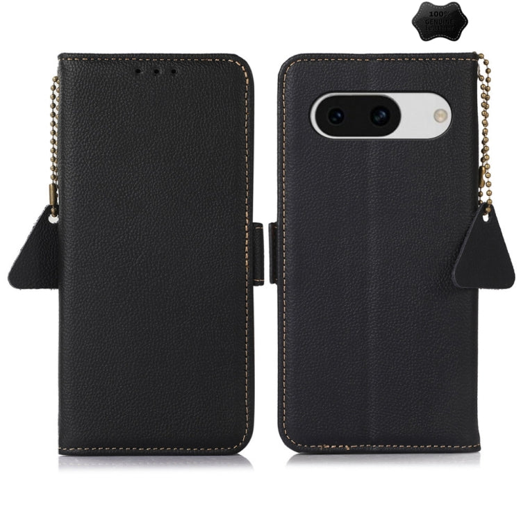 For Google Pixel 8A Side-Magnetic TJ Genuine Leather RFID Phone Case(Black) - Google Cases by buy2fix | Online Shopping UK | buy2fix