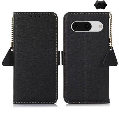 For Google Pixel 8A Side-Magnetic TJ Genuine Leather RFID Phone Case(Black) - Google Cases by buy2fix | Online Shopping UK | buy2fix