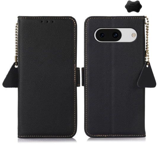 For Google Pixel 8A Side-Magnetic TJ Genuine Leather RFID Phone Case(Black) - Google Cases by buy2fix | Online Shopping UK | buy2fix