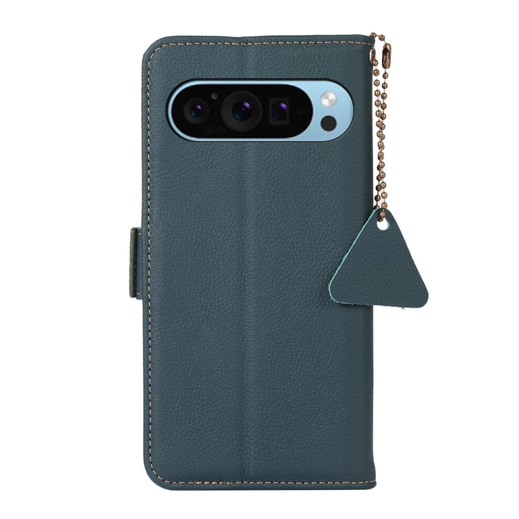 For Google Pixel 9 Side-Magnetic TJ Genuine Leather RFID Phone Case(Green) by buy2fix