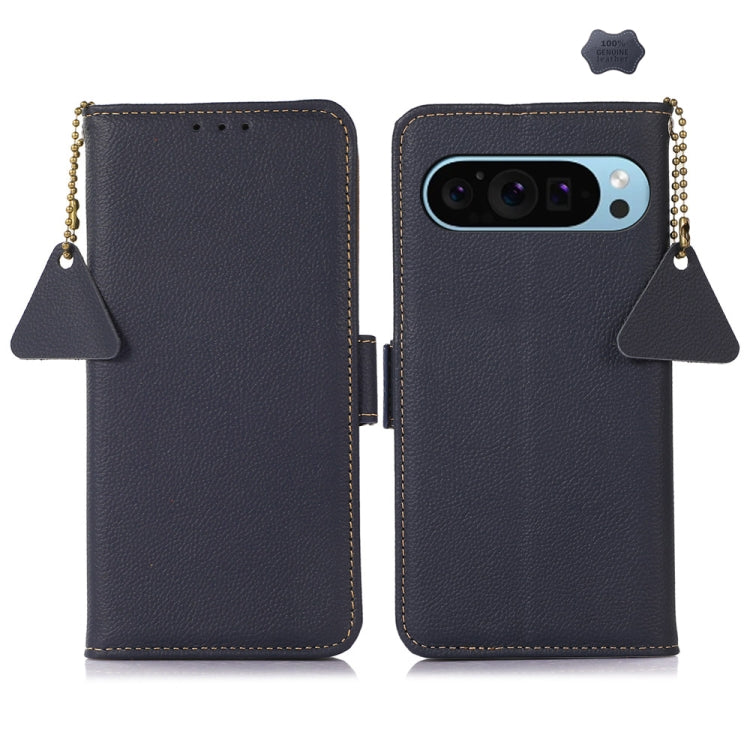 For Google Pixel 9 Side-Magnetic TJ Genuine Leather RFID Phone Case(Blue) by buy2fix