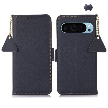 For Google Pixel 9 Side-Magnetic TJ Genuine Leather RFID Phone Case(Blue) by buy2fix
