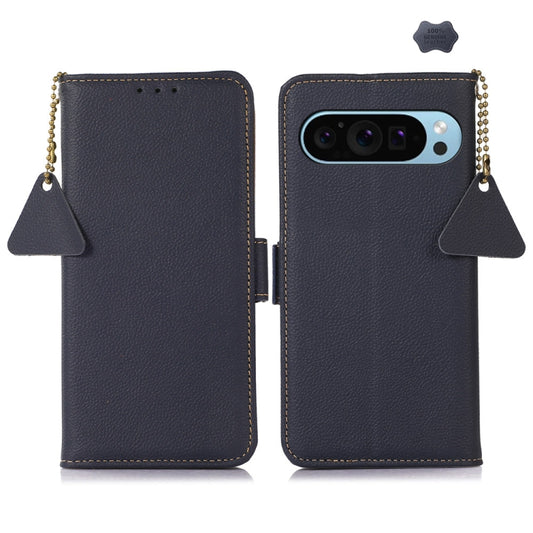 For Google Pixel 9 Side-Magnetic TJ Genuine Leather RFID Phone Case(Blue) by buy2fix