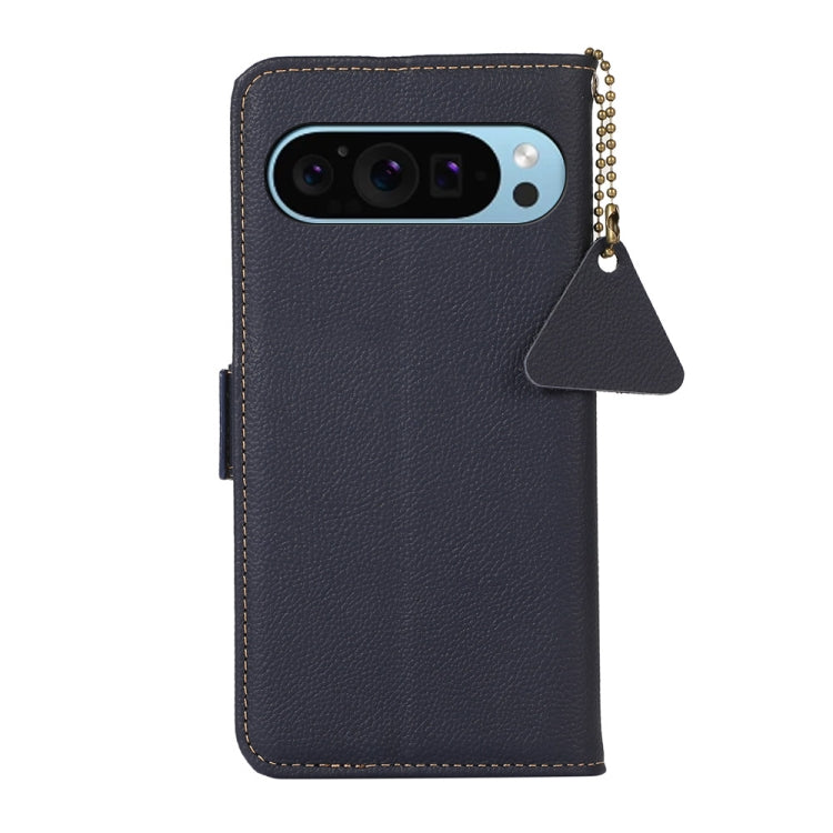 For Google Pixel 9 Side-Magnetic TJ Genuine Leather RFID Phone Case(Blue) by buy2fix