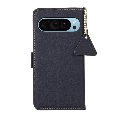 For Google Pixel 9 Side-Magnetic TJ Genuine Leather RFID Phone Case(Blue) by buy2fix