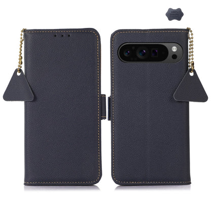 For Google Pixel 9 Pro Side-Magnetic TJ Genuine Leather RFID Phone Case(Blue) by buy2fix